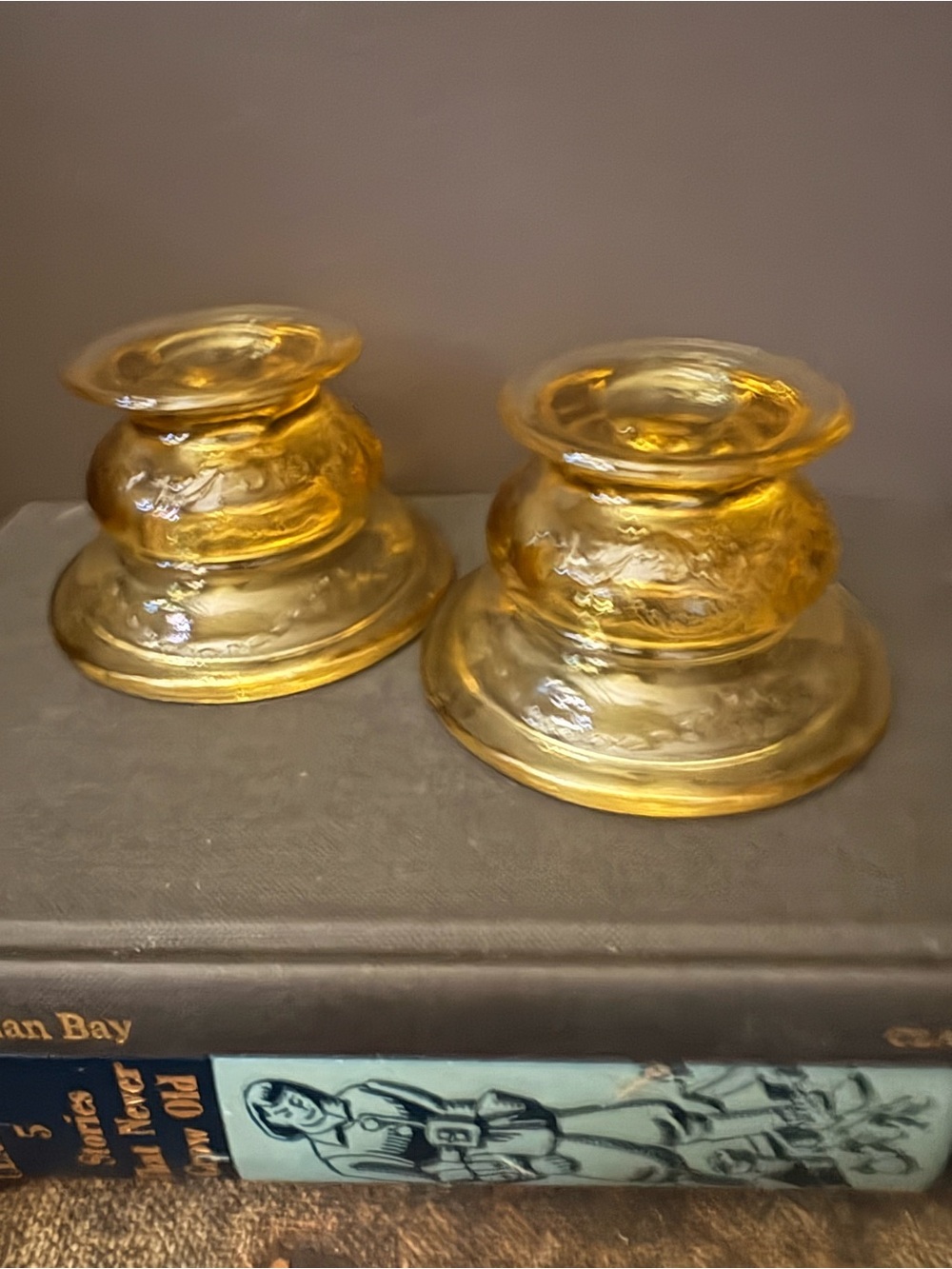 Vintage Amber Glass Votive Holders - Set of 2